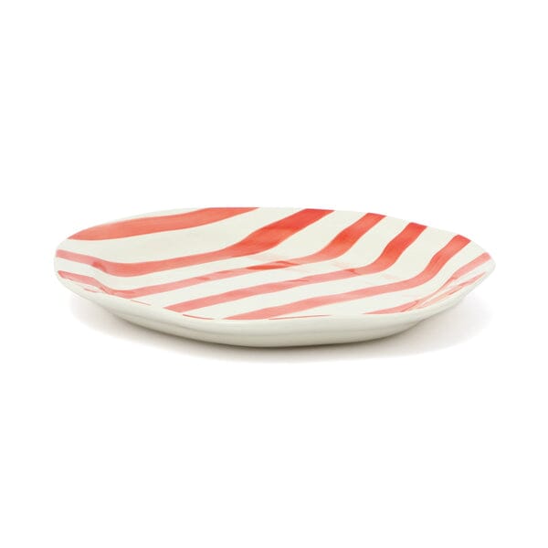 Hand Painted Plate Stripe L Red