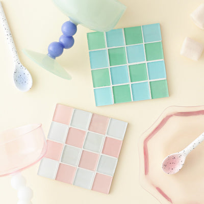 瓦片狀杯墊 粉紅色 X 白色