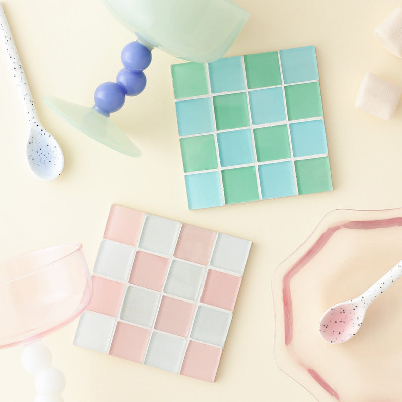 瓦片狀杯墊 粉紅色 X 白色