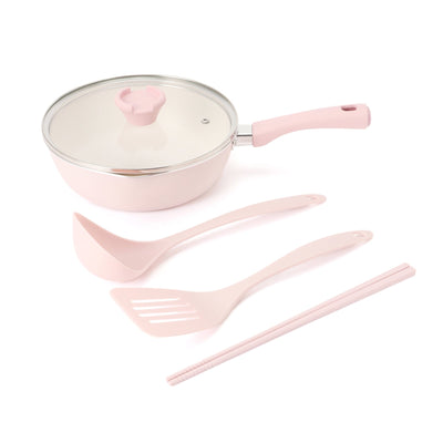 EASY COOKING 煎鍋連煮食工具套裝 5件 粉紅色