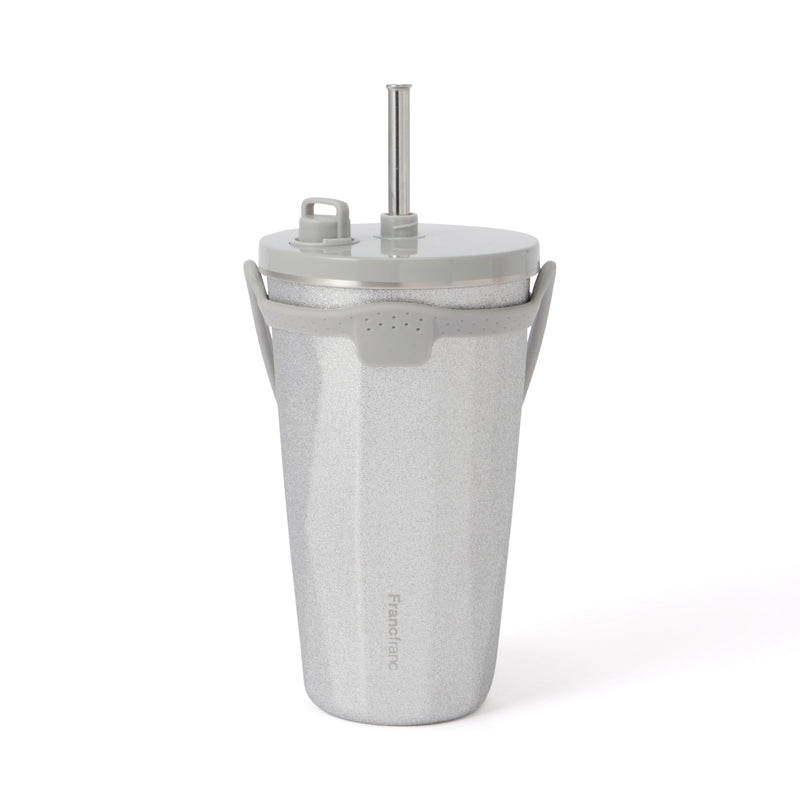 Stainless Steel Tumbler With Straw 500Ml Glitter Silver