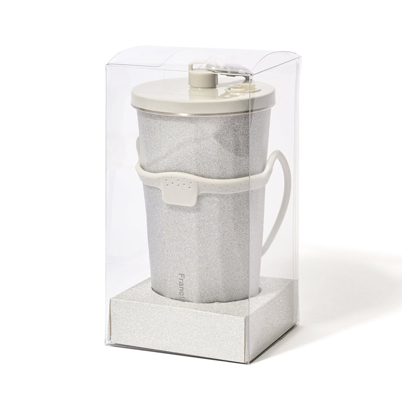 Stainless Steel Tumbler With Straw Glitter Silver