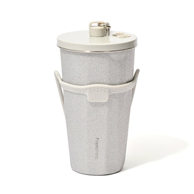 Stainless Steel Tumbler With Straw Glitter Silver