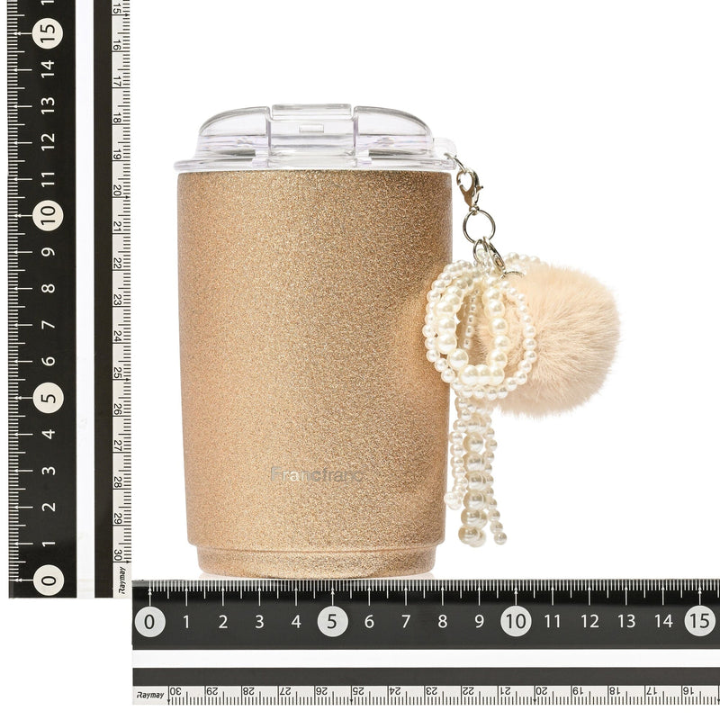 Stainless Steel Tumbler With Charm Glitter Gold