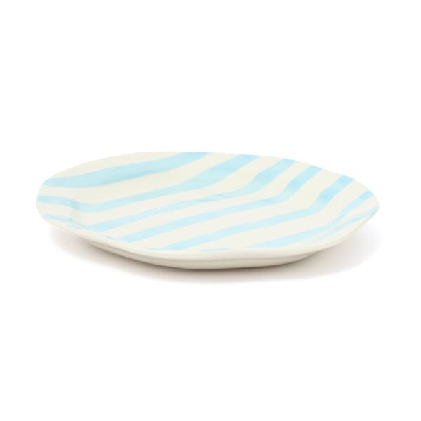 Hand Painted Plate Stripe L Light Blue