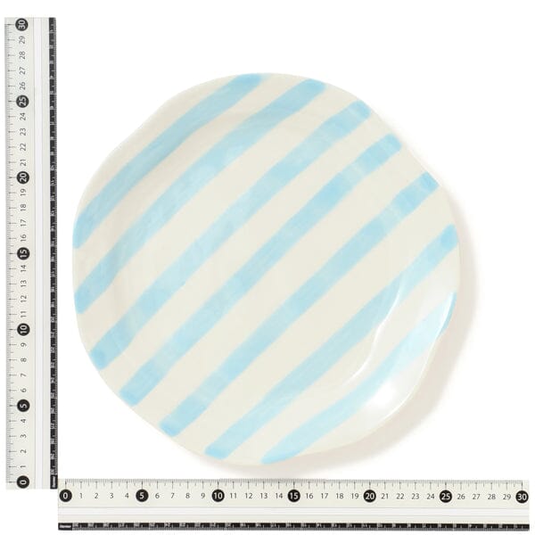 Hand Painted Plate Stripe L Light Blue