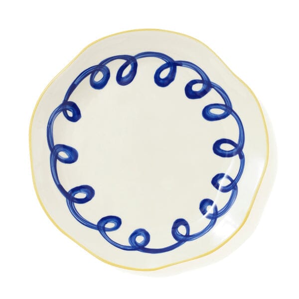 Hand Painted Plate Twirl L Blue