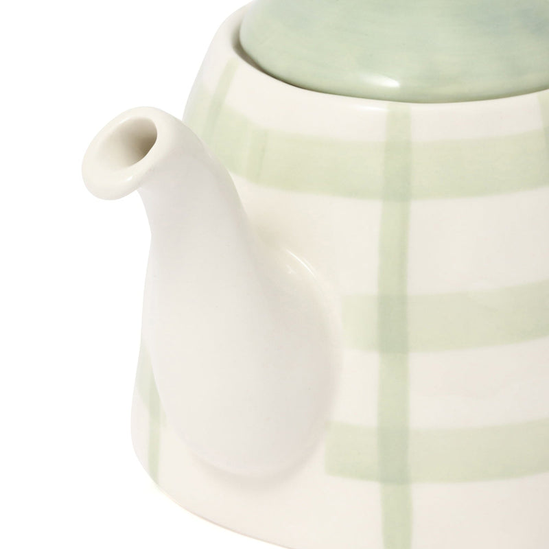 Hand Painted Teapot Check Green