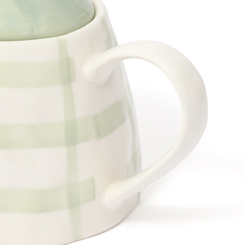 Hand Painted Teapot Check Green