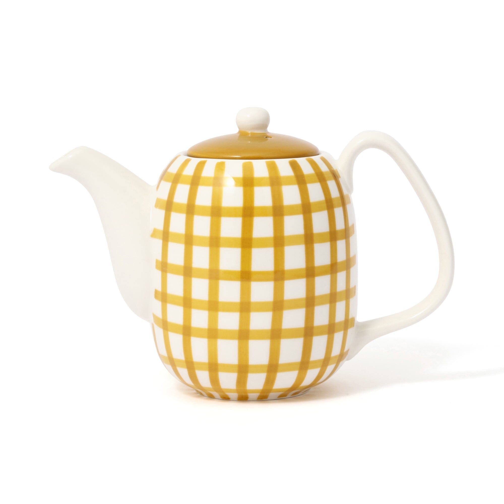 Hand Paint Teapot Check Yellow