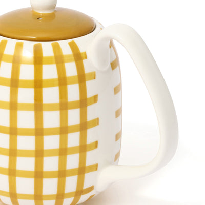 Hand Painted Teapot Check Yellow