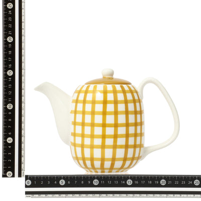 Hand Painted Teapot Check Yellow