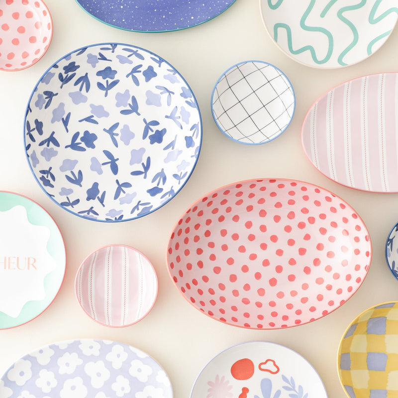 Iroiro Oval Deep Plate Navy Flower