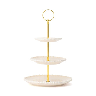 Pearl Cake Stand 3 Tier Beige
