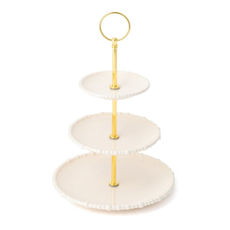 Pearl Cake Stand 3 Tier Beige