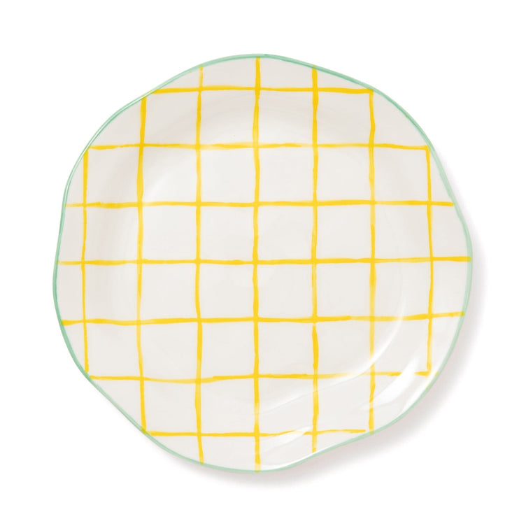 Hand Paint Plate Check  Large Yellow