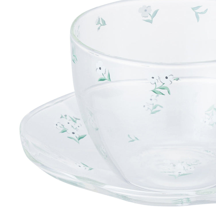 Flower Glass Cup & Saucer White