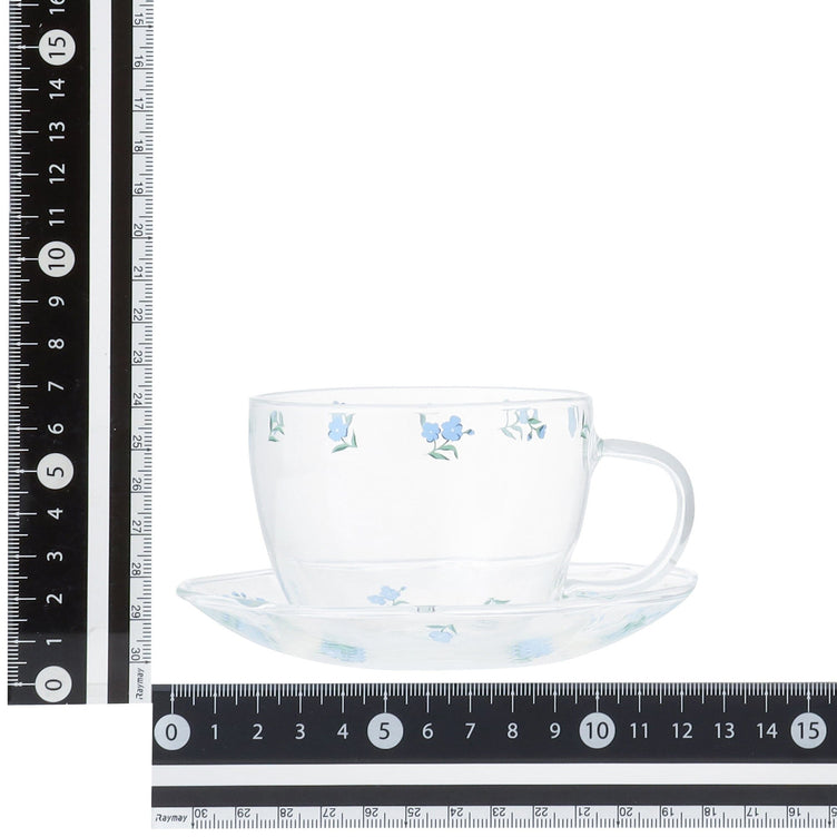 Flower Glass Cup & Saucer Blue