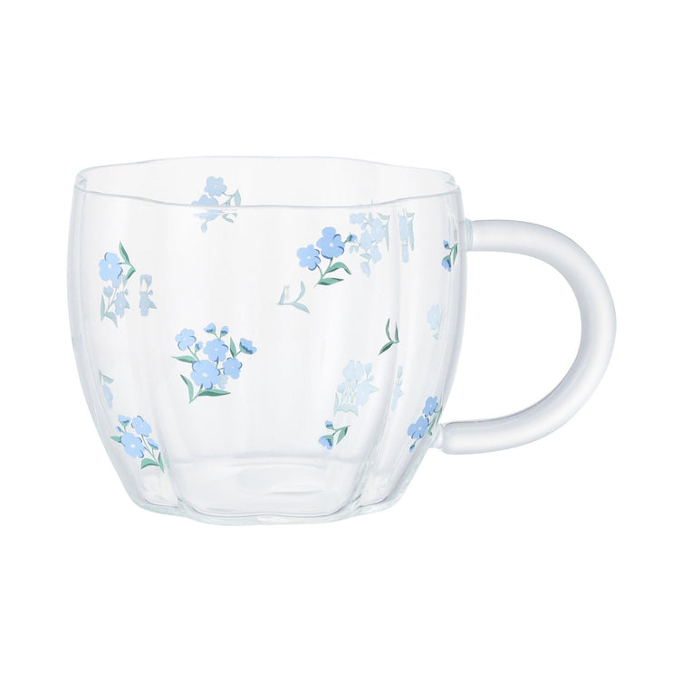 Flower Glass Mug Blue