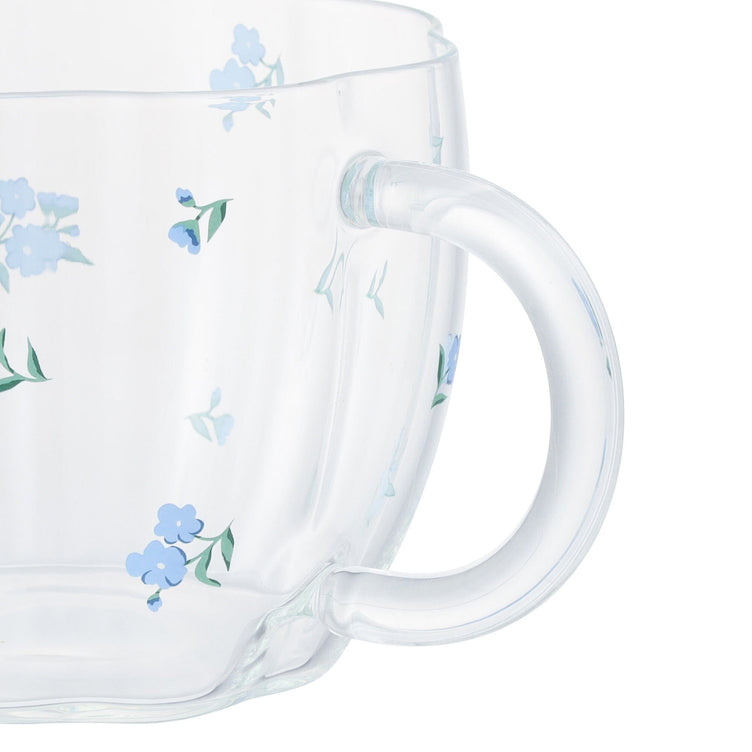 Flower Glass Mug Blue