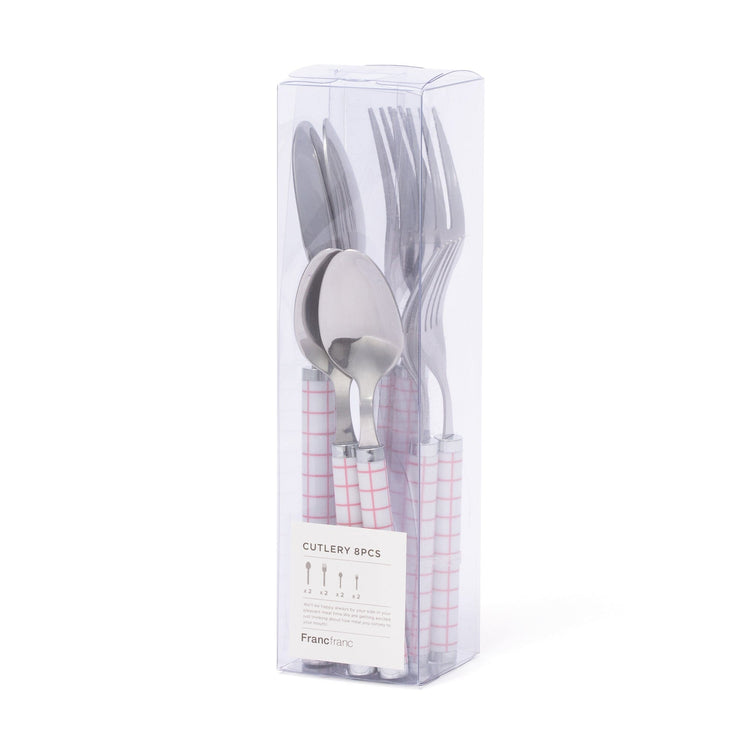 Cutlery Set Of 8 Check Pink