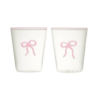 Ribbon Glass Tumbler Pink