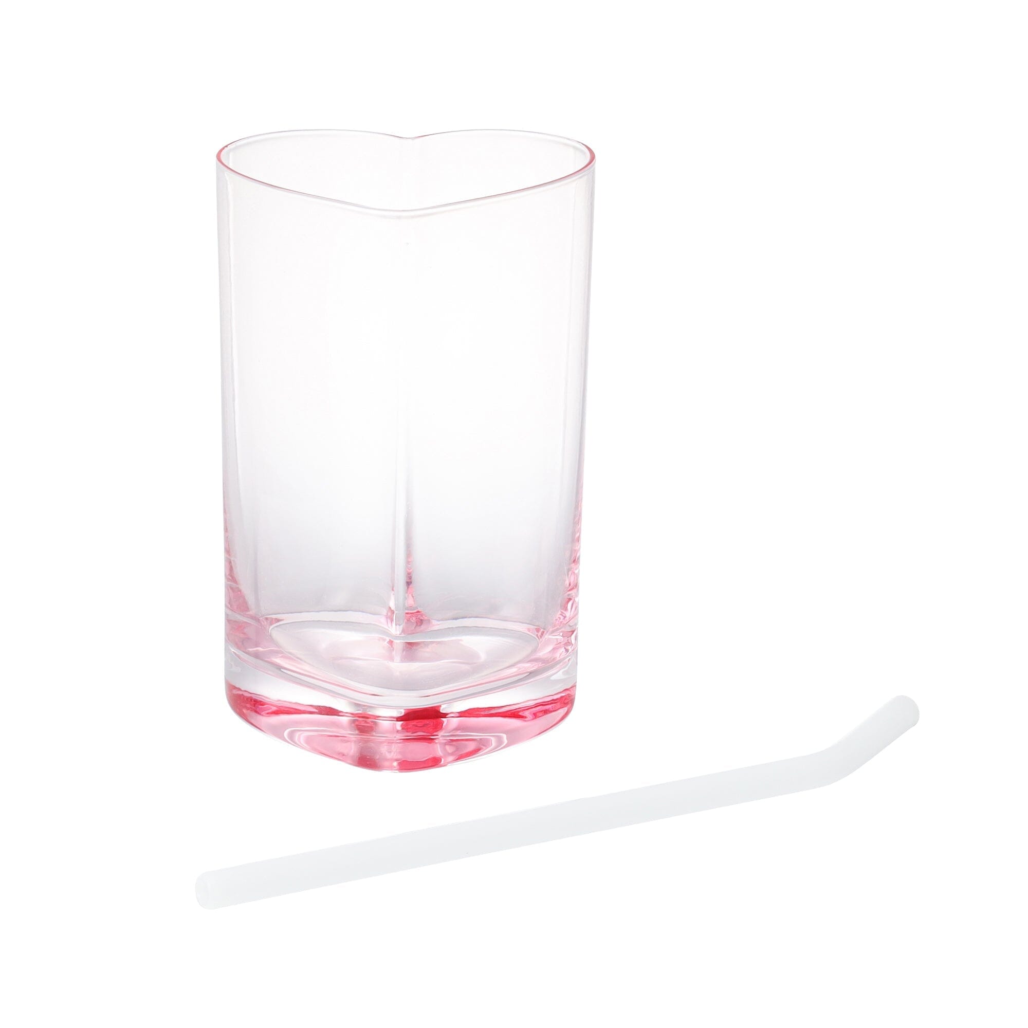 Heart-Shaped Glass Tumbler With Straw Pink