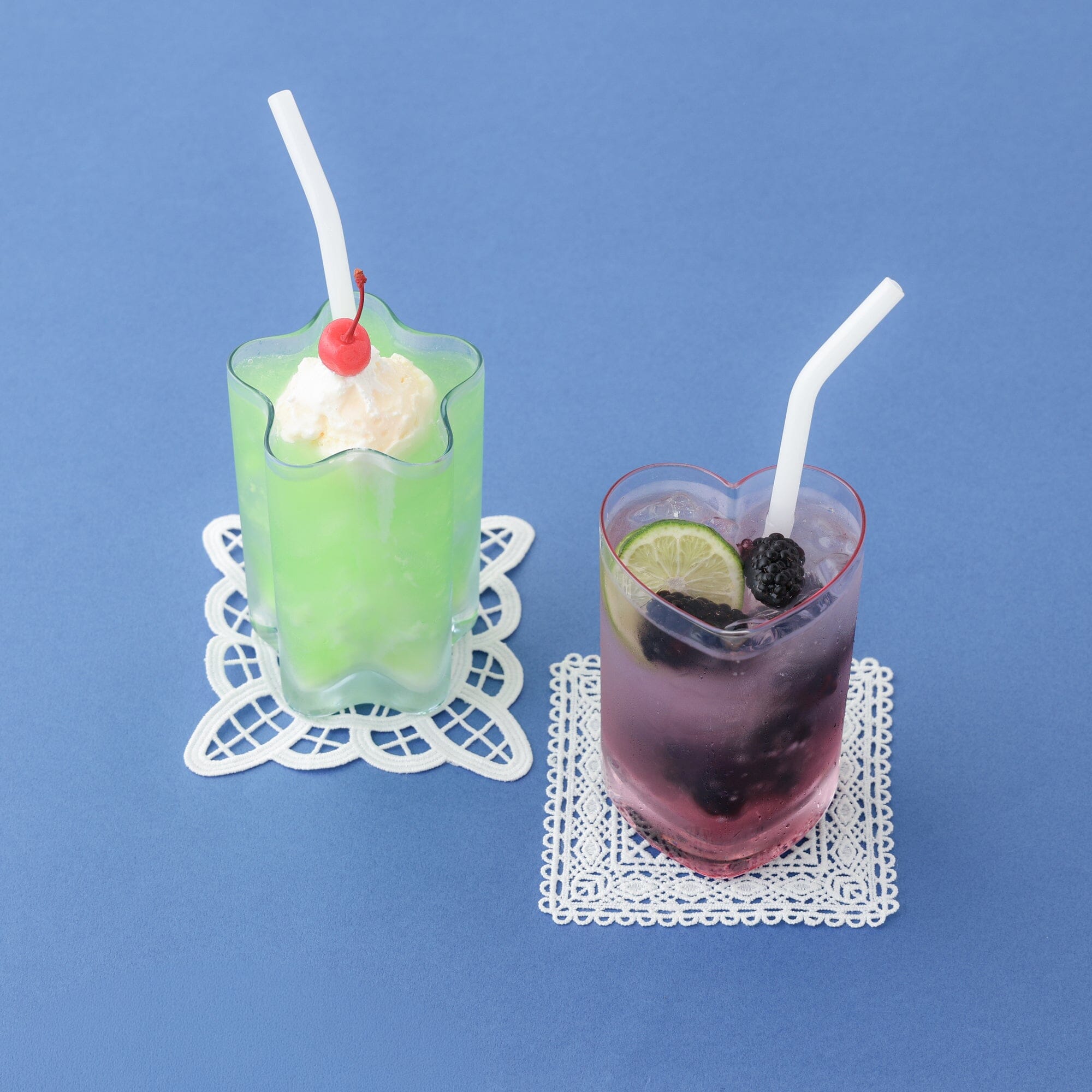 Star Glass Tumbler With Straw Blue