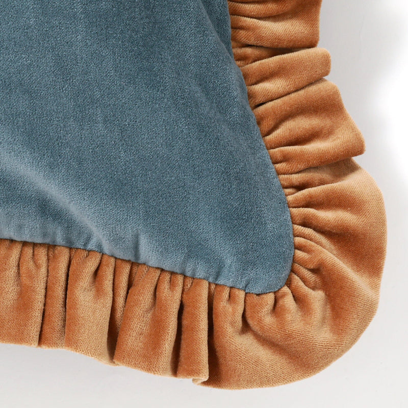 Velvet Frill Cushion Cover 450 X 450 Blue X Beige