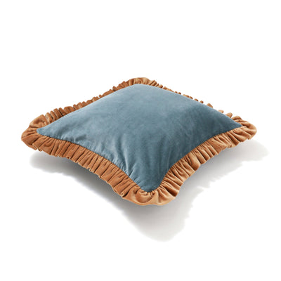 Velvet Frill Cushion Cover 450 X 450 Blue X Beige