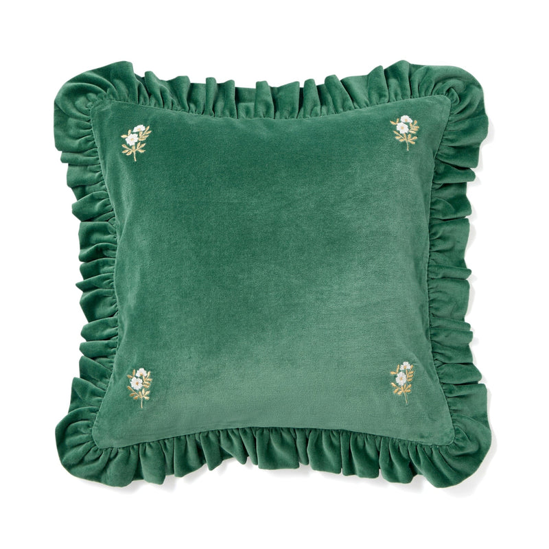 Velvet Frill Cushion Cover 450 X 450 Green