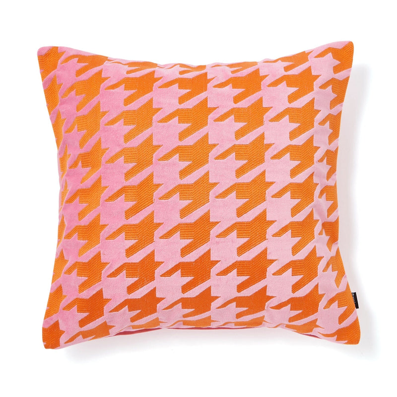 EMB HOUNDSTOOTH CUSHION COVER 450 x 450 PINK x ORANGE
