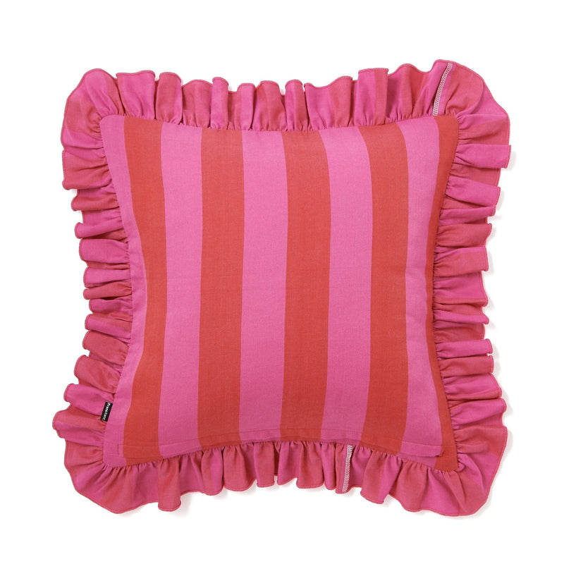 Frill Stripe Cushion Cover 450 x 450  Red x Pink