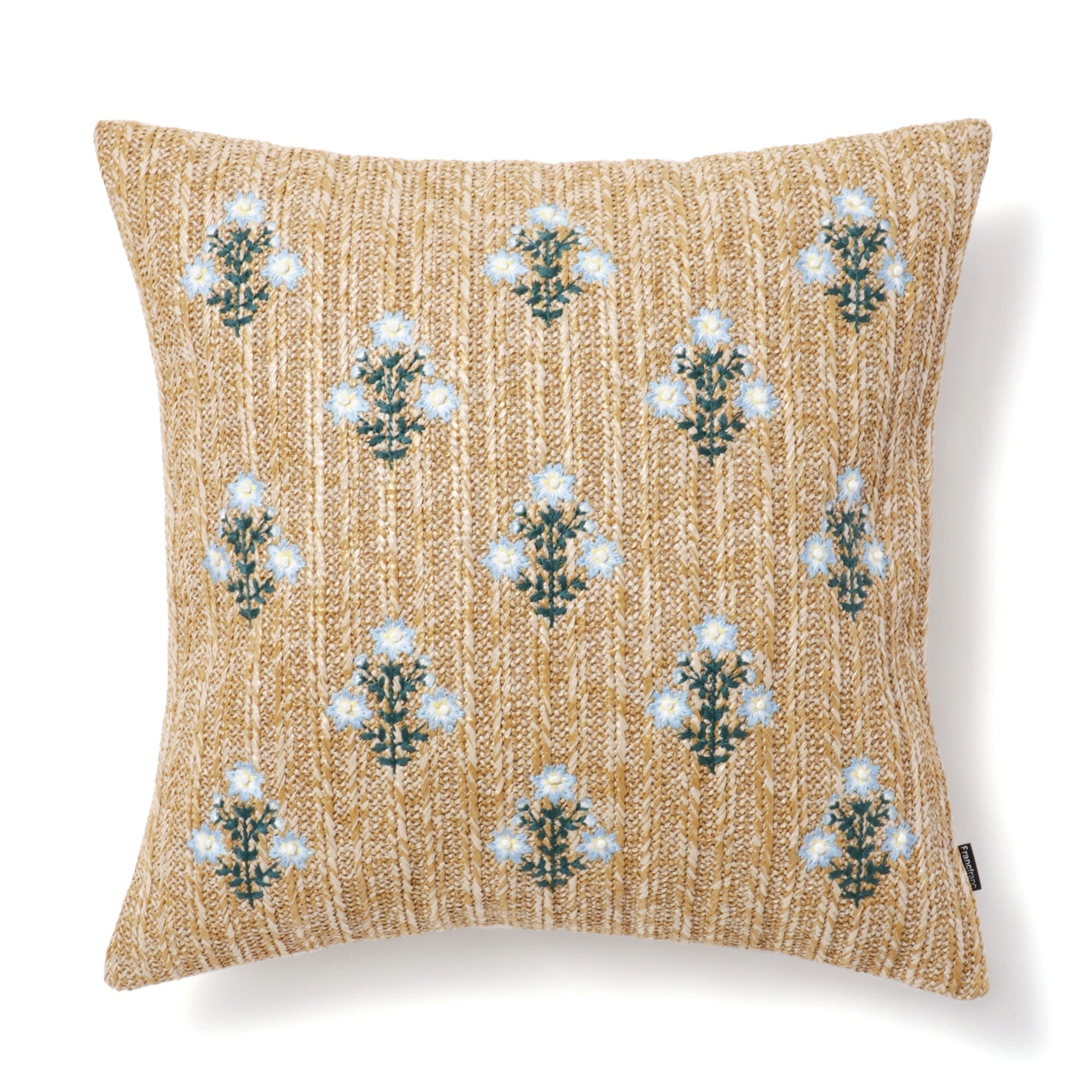 Emb Flower Cushion Cover 450 x 450  Natural x Blue