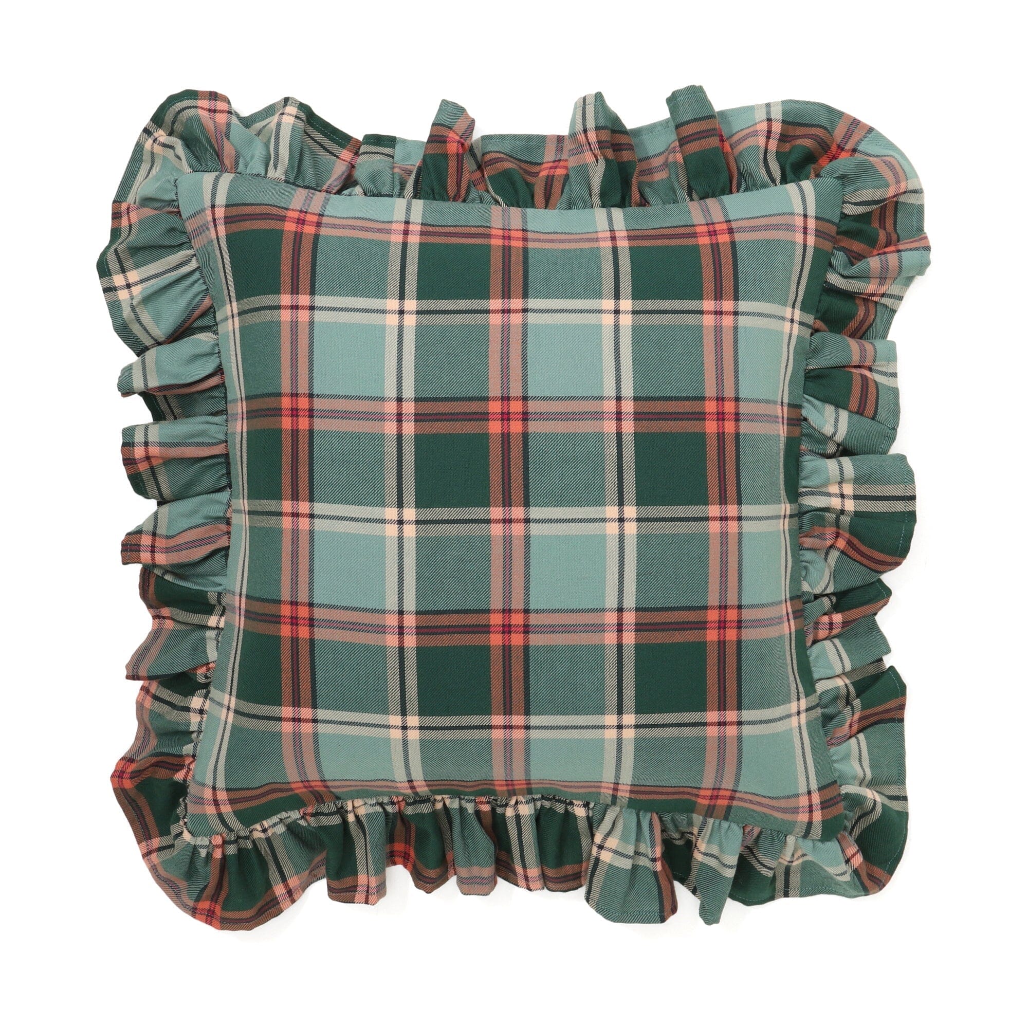 Frill Check Cushion Cover 450 x 450 Green