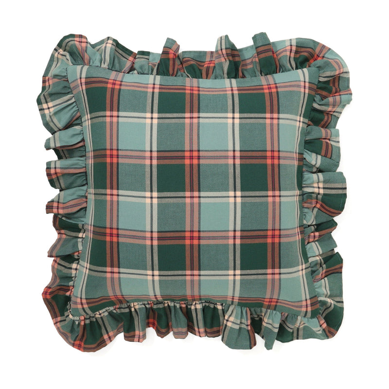 Frill Check Cushion Cover 450 x 450 Green