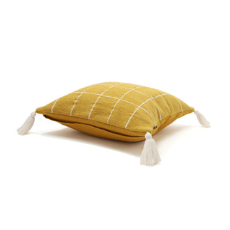 Check tassel cushion cover 450 x 450 Yellow