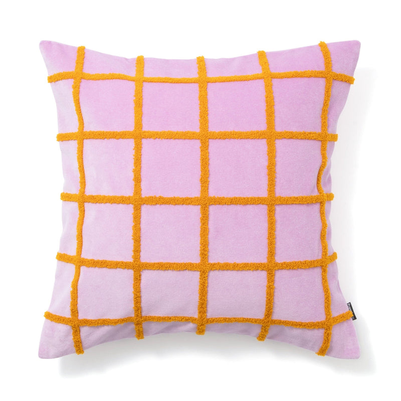 Velvet Windowpane Cushion Cover 450 x 450 Pink