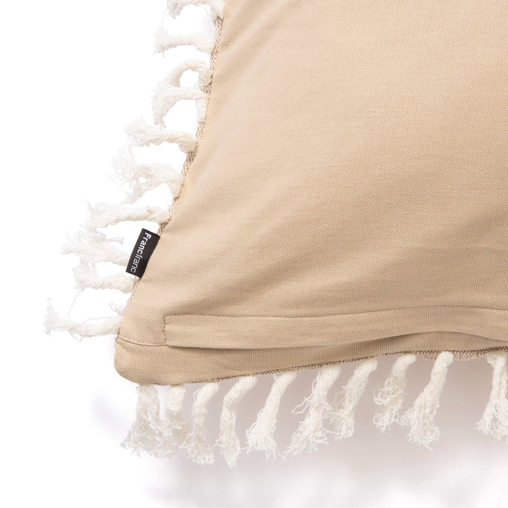 Square Fringe Line Cushion Cover 450X450 White X Natural