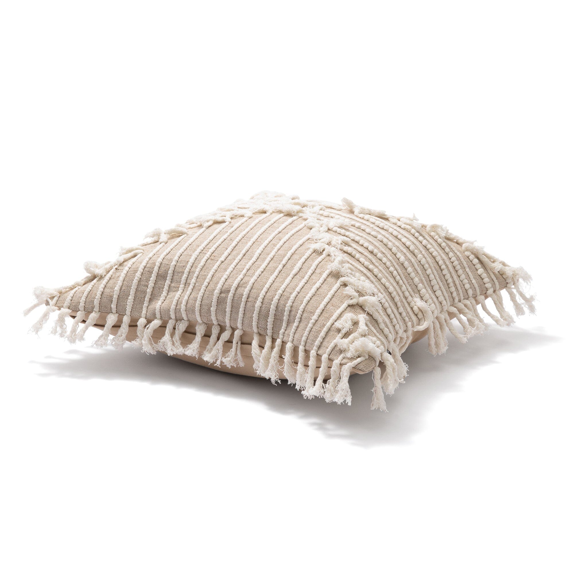 Square Fringe Line Cushion Cover 450X450 White X Natural