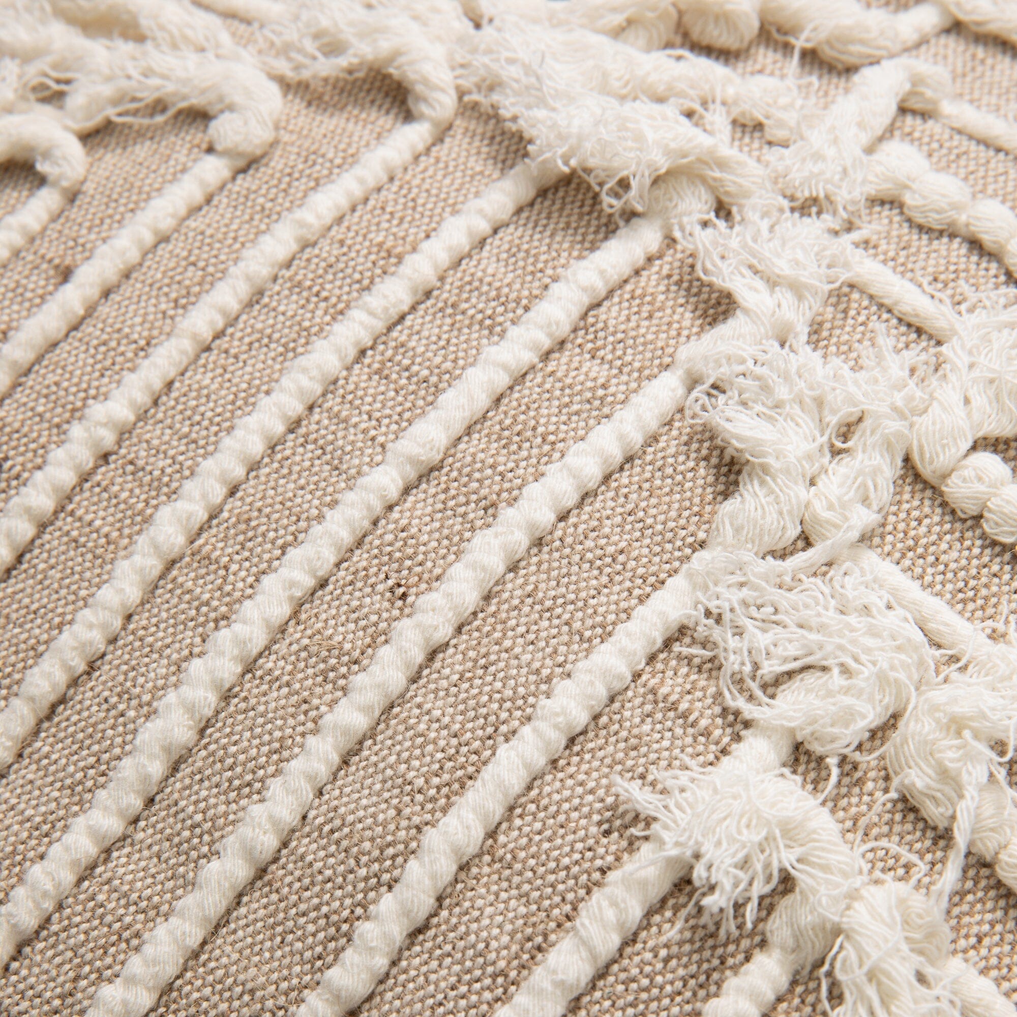 Square Fringe Line Cushion Cover 450X450 White X Natural