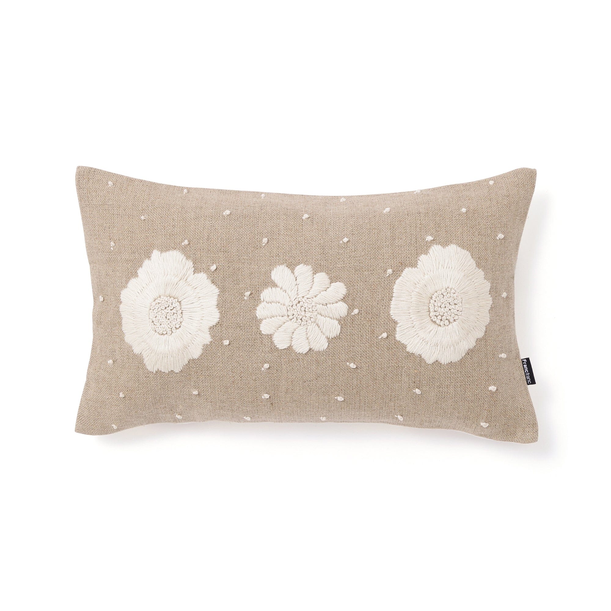 Linen Emb Flower Cushion Cover 400X250 Beige