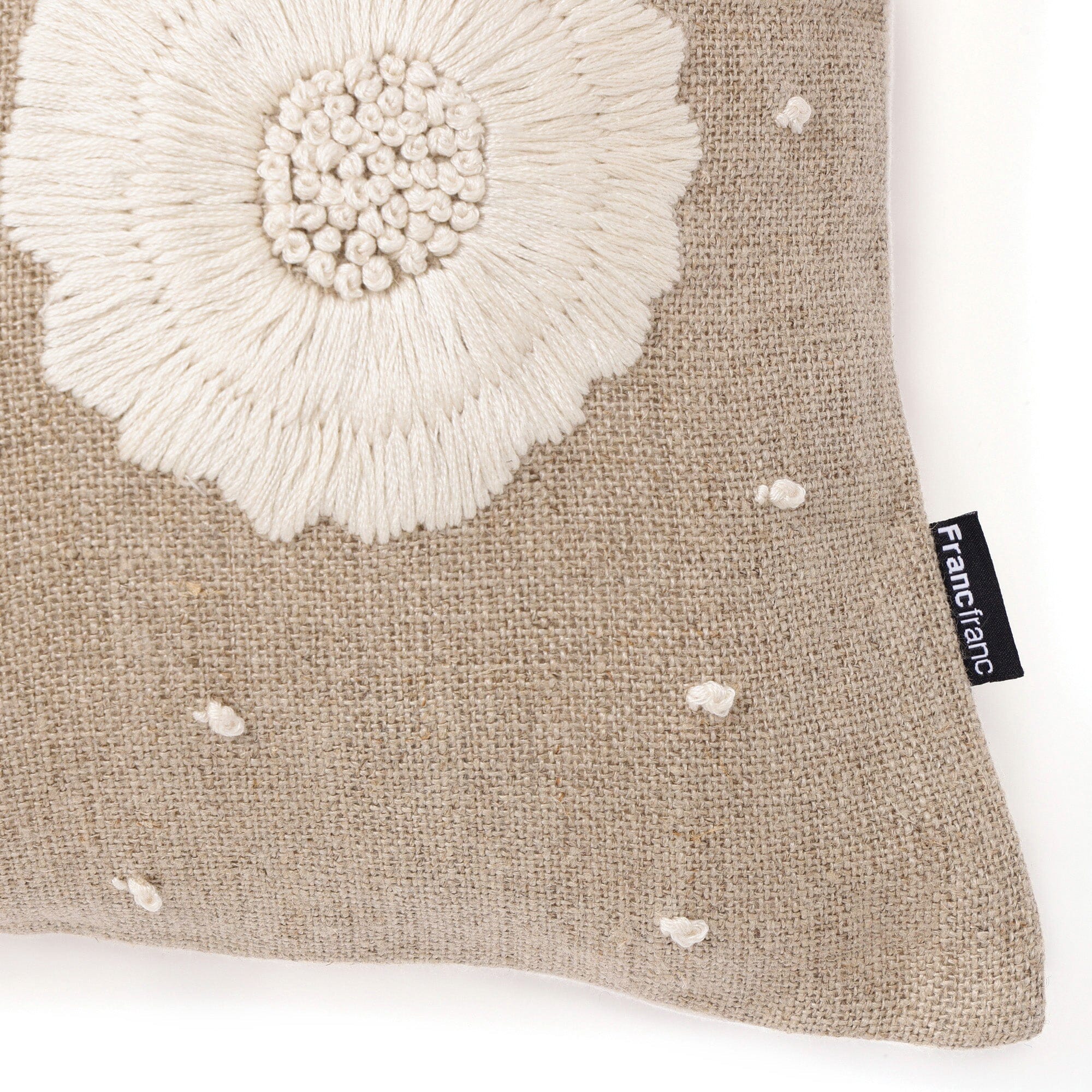 Linen Emb Flower Cushion Cover 400X250 Beige