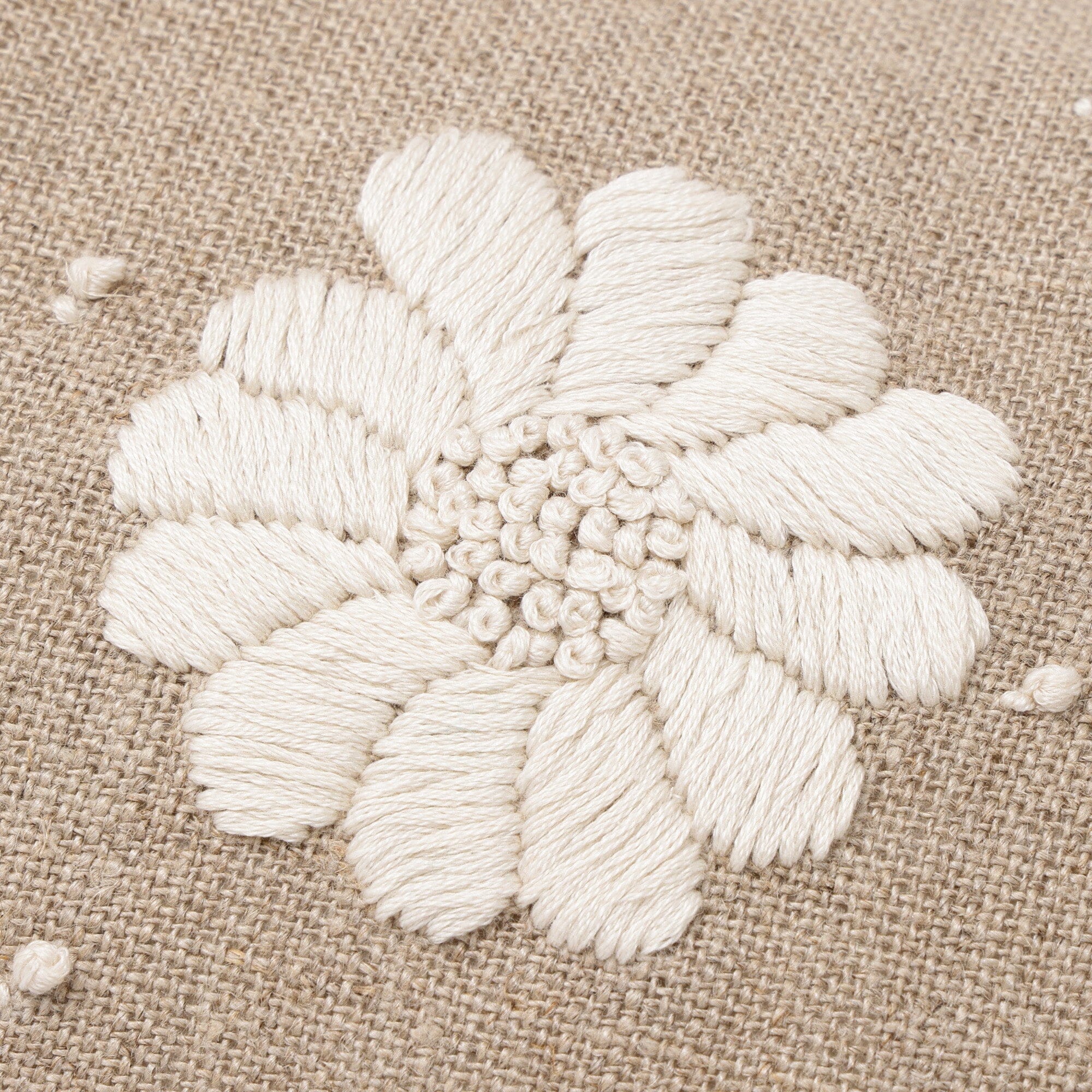 Linen Emb Flower Cushion Cover 400X250 Beige