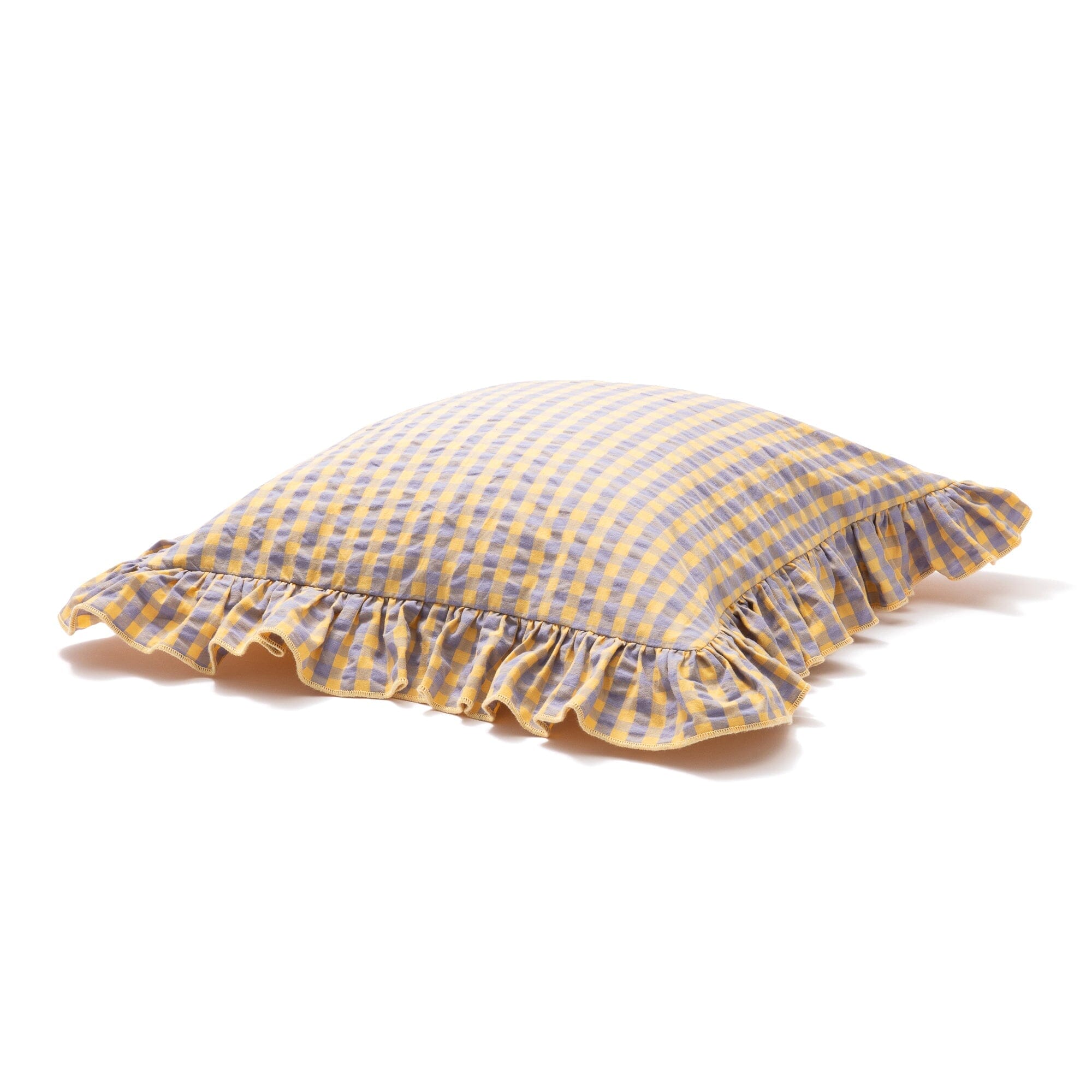 Frill Check Cushion Cover 450X450 Yellow X Purple