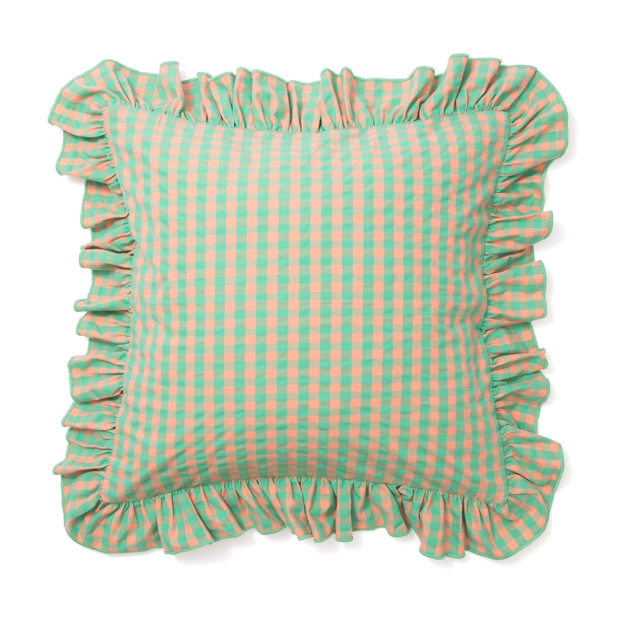 Frill Check Cushion Cover 450X450 Green X Orange