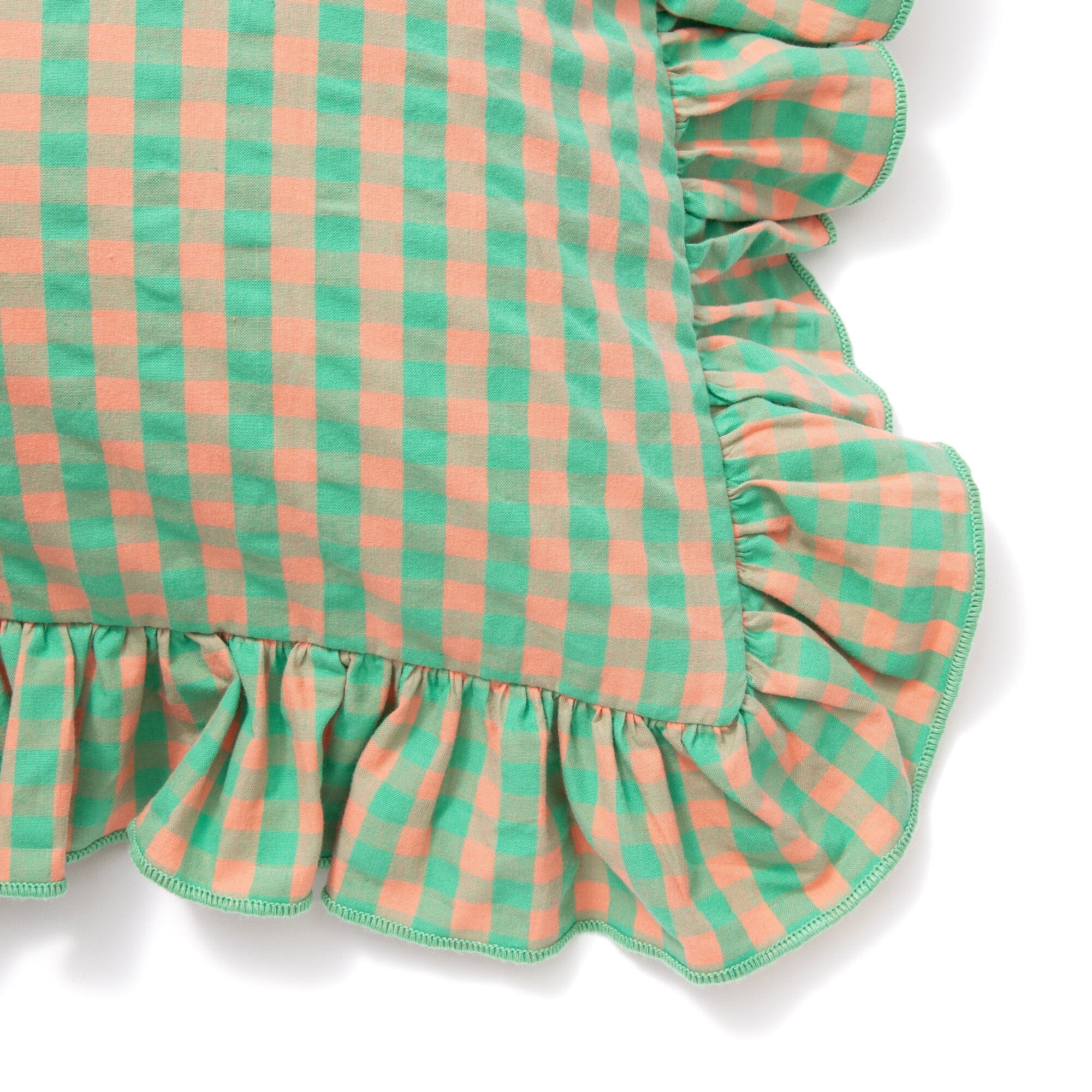 Frill Check Cushion Cover 450X450 Green X Orange