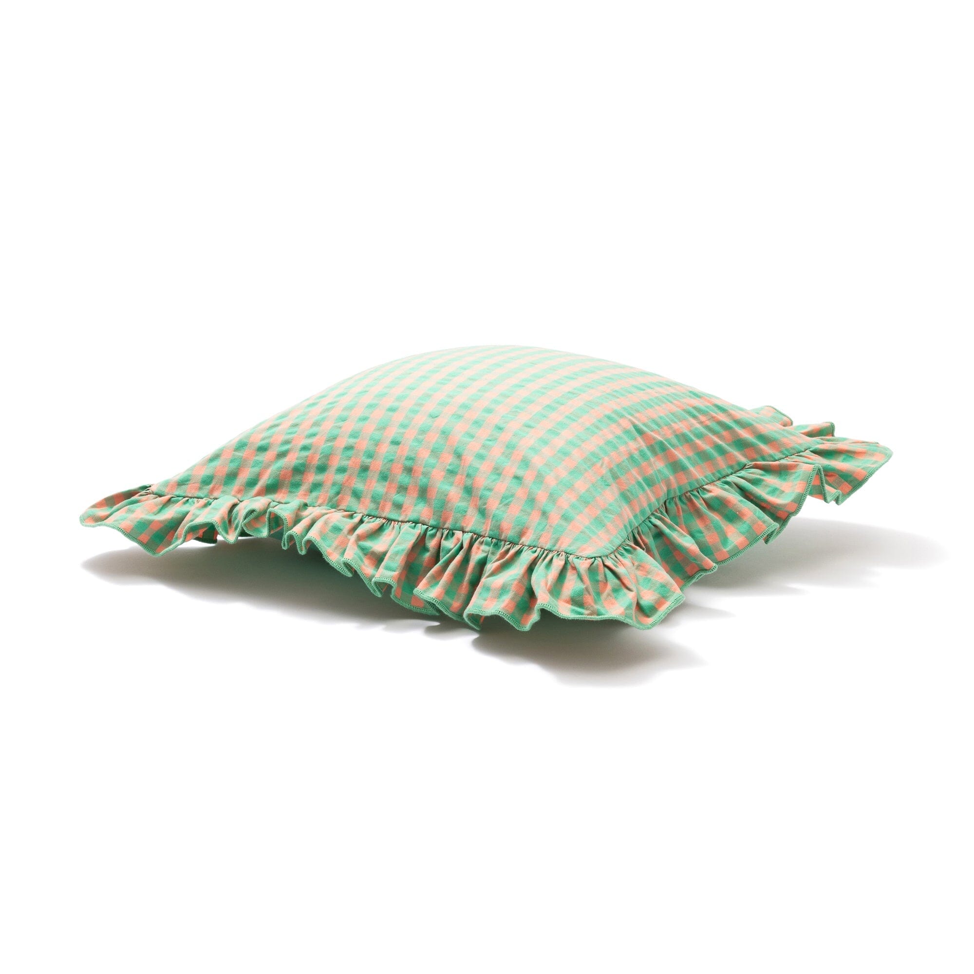 Frill Check Cushion Cover 450X450 Green X Orange