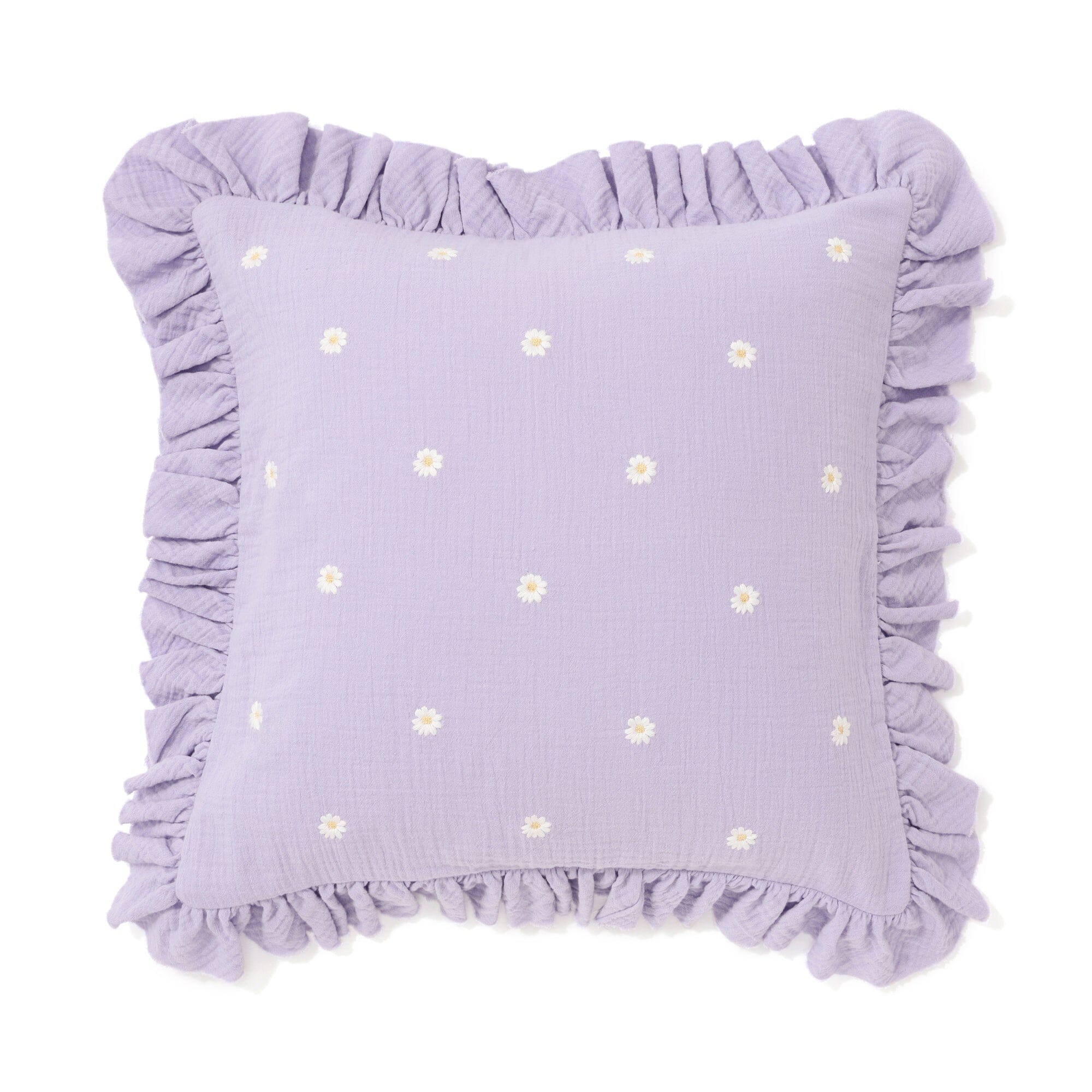 Emb Flower Frill Cushion Cover 450X450 Purple