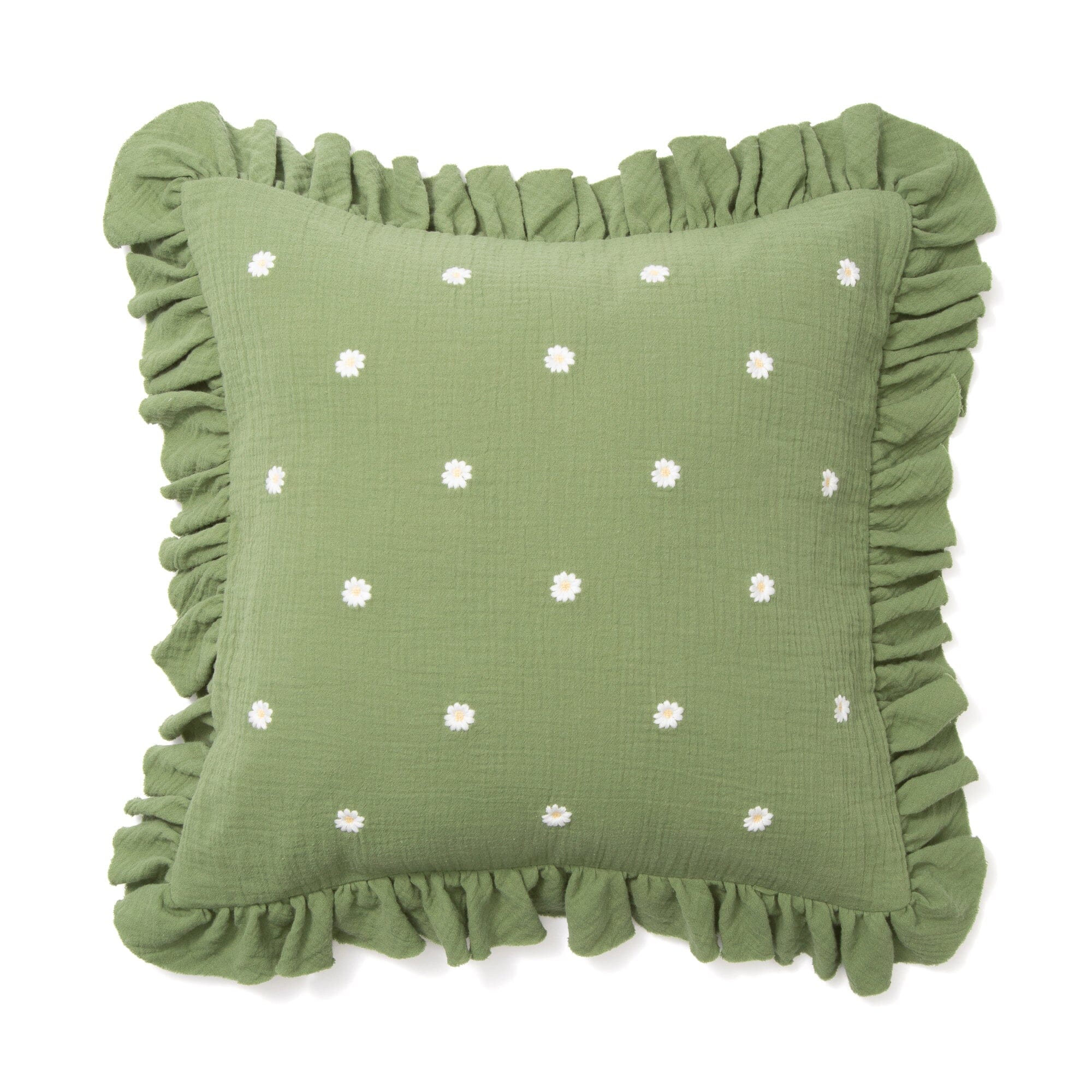 Emb Flower Frill Cushion Cover 450X450 Green